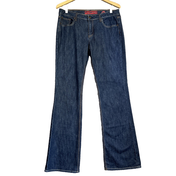 NY & Co Jeans Women's 10 Dark Blue SoHo Curvy Bootcut Stretch Denim Western Boho - Picture 1 of 11
